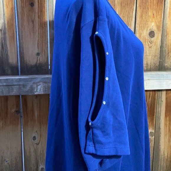 Quaker Factory top cold shoulder blue short sleeve beading plus Sz 3X - Picture 3 of 6